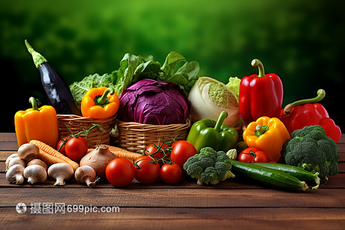 木桌上的新鮮蔬菜圖片